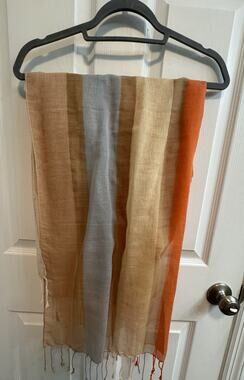 Talbots Long Rectangular Scarf Silk Blend Orange Beige Blue 28”x 68”
